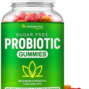 Probiotic Gummies for Adults and Kids Max Strength 5 Billion CFU | Organic Sugar Free Gummies for Digestive Health | 100 Count Vegan Gluten Free Chewable Probiotics Gummies for Men Women and Children