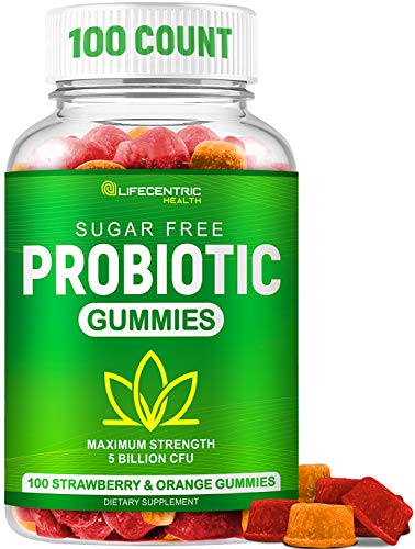 Probiotic Gummies for Adults and Kids Max Strength 5 Billion CFU | Organic Sugar Free Gummies for Digestive Health | 100 Count Vegan Gluten Free Chewable Probiotics Gummies for Men Women and Children