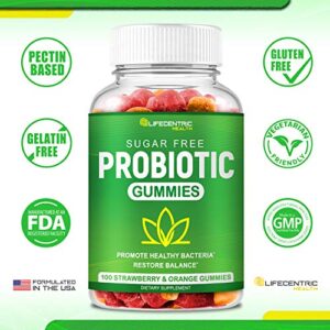 Probiotic Gummies for Adults and Kids Max Strength 5 Billion CFU | Organic Sugar Free Gummies for Digestive Health | 100 Count Vegan Gluten Free Chewable Probiotics Gummies for Men Women and Children