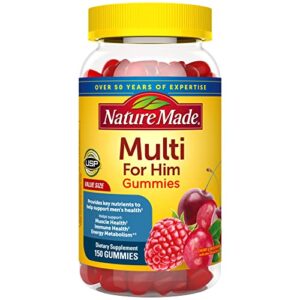 nature made multi for him, multivitamin for men for energy metabolism support, mens multivitamins, 150 gummy vitamins and minerals, 75 day supply