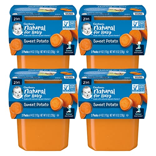 Gerber Natural for Baby 2nd Foods Baby Food Tubs, Sweet Potato, Pureed Baby Food Made with Natural Veggies & Vitamin C, 2 - 4 OZ Tubs/Pack (Pack of 4)