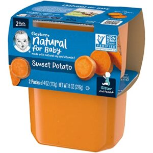 Gerber Natural for Baby 2nd Foods Baby Food Tubs, Sweet Potato, Pureed Baby Food Made with Natural Veggies & Vitamin C, 2 - 4 OZ Tubs/Pack (Pack of 4)