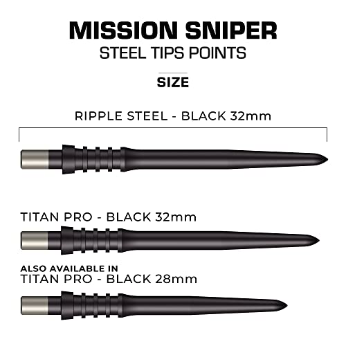 Mission Darts Sniper Points Titan Pro | Steel Tip Replacement Points | 28mm Black