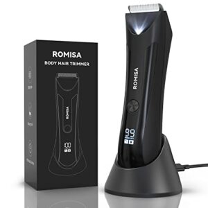 romisa electric groin body hair trimmer ball trimmer for men usb recharge dock cordless use fully waterproof replaceable ceramic blade pubic hair trimmer body groomer kit for men