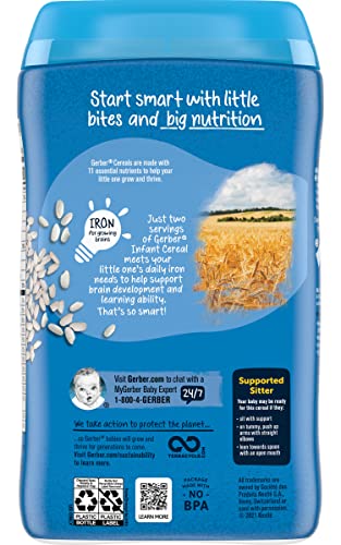 Gerber Cereal for Baby 1st Foods Rice Cereal, Made with Essential Nutrients for Supported Sitters, Non-GMO Project Verified, 16-Ounce Canister (Pack of 2)