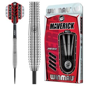 winmau maverick 22 gram professional steeltip tungsten darts set with flights and stems (shafts)