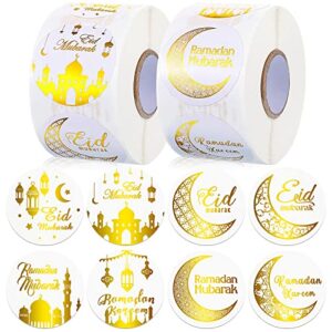 1000 Pcs Ramadan Stickers 1.5 Inch Eid Mubarak Stickers Ramadan Kareem Stickers Ramadan Mubarak Stickers Islamic Muslim Gift Labels Ramadan Kareem Labels for Eid Party Decorations Supplies, 8 Styles