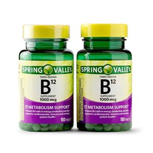 Spring Valley Vitamin B12 Timed Release Tablets, 1000 mcg, 150 Count (Pack of 2, 300 Count Total) (150 Count (Pack of 2))