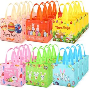 yangte 24pcs easter bags kid easter baskets with handle, reusable gift bags easter tote bag bulk non woven goodie bags party bags for easter egg hunt holiday party supplies