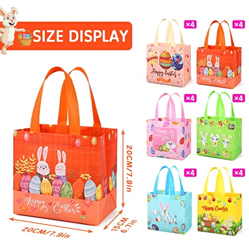 YANGTE 24Pcs Easter Bags Kid Easter Baskets with Handle, Reusable Gift Bags Easter Tote Bag Bulk Non Woven Goodie Bags Party Bags for Easter Egg Hunt Holiday Party Supplies