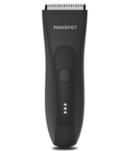 manspot groin hair trimmer for men and women, electric ball trimmer/shaver, hypoallergenic ceramic blade heads, waterproof wet/dry groin & body shaver groomer, 20 times usage after fully charged