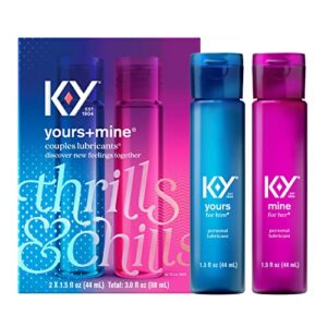 k-y yours + mine couples lubricant, adult toy friendly personal lubricant & intimate gel for couples, men, women, sex lube, clear, 2 x 1.5 fl oz, 2 count (pack of 1)