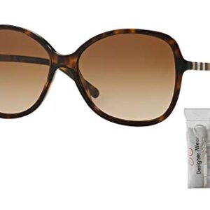 BURBERRY BE4197 300213 58M Dark Havana/Brown Gradient Round Sunglasses For Women+ BUNDLE with Designer iWear Complimentary Care Kit