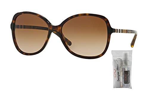 BURBERRY BE4197 300213 58M Dark Havana/Brown Gradient Round Sunglasses For Women+ BUNDLE with Designer iWear Complimentary Care Kit