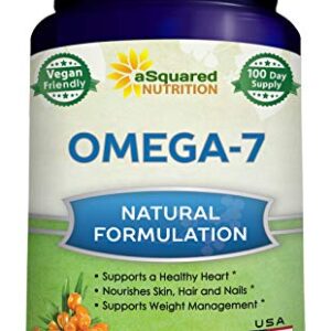 Purified Omega 7 Fatty Acids - 200 Capsules - from Natural Sea Buckthorn, XL Vitamin Supplement, No Fish Burp, Vegan Omega-7 Palmitoleic Acid, Compare to Omega 3 6 9 for Complete Weight Loss Results