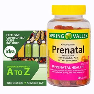 spring valley prenatal multivitamin gummies, 90 ct bundle with exclusive vitamins & minerals – a to z – better idea guide (2 items)