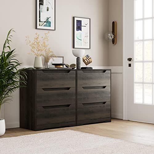 HOSTACK Modern 3 Drawer Dresser, Wood Chest of Drawers with Storage, Tall Nightstand with Cut-Out Handles, Side End Table, Accent Storage Cabinet for Living Room, Bedroom, Dark Brown