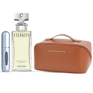 eternity for women eau de parfum, 3.3 fl. oz – gift set pack with luxury faux leather travel toiletry bag + portable travel size refillable perfume atomizer bottle