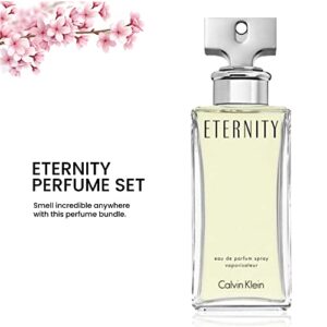 Eternity For Women Eau de Parfum, 3.3 Fl. Oz - Gift Set Pack With Luxury Faux Leather Travel Toiletry Bag + Portable Travel Size Refillable Perfume Atomizer Bottle