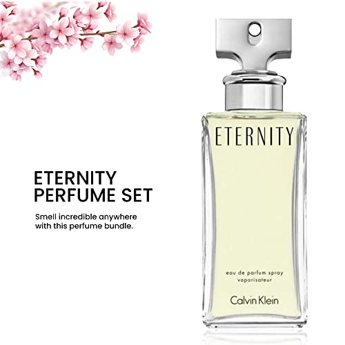 Eternity For Women Eau de Parfum, 3.3 Fl. Oz - Gift Set Pack With Luxury Faux Leather Travel Toiletry Bag + Portable Travel Size Refillable Perfume Atomizer Bottle