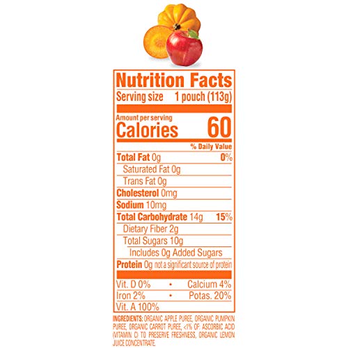 Happy Baby Organics Clearly Crafted Stage 2 Baby Food Apples, Pumpkin & Carrots, 4 Ounce Pouch (Pack of 16)