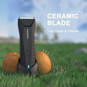 MANSPOT Electric Groin Hair Trimmer, Ball Trimmer/Shaver, Replaceable Ceramic Blade Heads, Waterproof for Wet/Dry Use, Standing Recharge Dock, 90 Minutes Shaving After Fully Charged( Metallic Black)