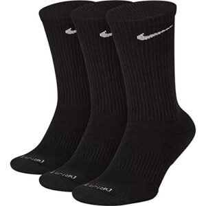 nike everyday plus cushion crew sock (3 pair) (black, large)