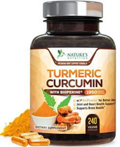 turmeric curcumin with bioperine & pepper 95% standardized curcuminoids 1950mg – black pepper for max absorption, natural joint support, nature’s tumeric extract antioxidant supplement – 240 capsules