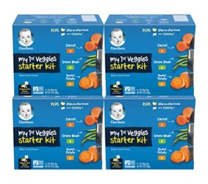 gerber 1st foods my first veggies starter kit, 2 carrot, 2 green bean, 2 sweet potato, non-gmo baby food puree tubs, 6 ct baby food tubs per pack (pack of 4)