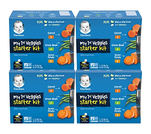 Gerber 1st Foods My First Veggies Starter Kit, 2 Carrot, 2 Green Bean, 2 Sweet Potato, Non-GMO Baby Food Puree Tubs, 6 CT Baby Food Tubs Per Pack (Pack of 4)