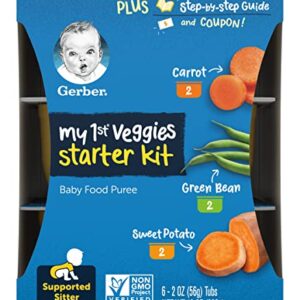 Gerber 1st Foods My First Veggies Starter Kit, 2 Carrot, 2 Green Bean, 2 Sweet Potato, Non-GMO Baby Food Puree Tubs, 6 CT Baby Food Tubs Per Pack (Pack of 4)