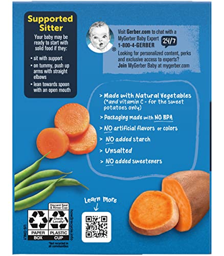 Gerber 1st Foods My First Veggies Starter Kit, 2 Carrot, 2 Green Bean, 2 Sweet Potato, Non-GMO Baby Food Puree Tubs, 6 CT Baby Food Tubs Per Pack (Pack of 4)