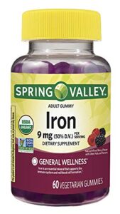 spring valley organic iron 9 mg, general wellness, mixed berries, 60 vegetarian gummies