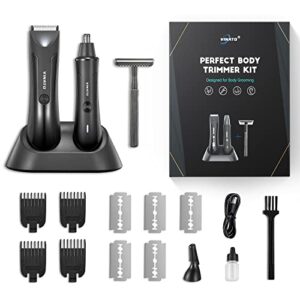 vinato electric trimmer tool set – body hair trimmer, nose & ear & eyebrow hair trimmer, 5 blades double-edged safety razor, grooming kit for men, usb recharge dock, fully waterproof, mens gifts