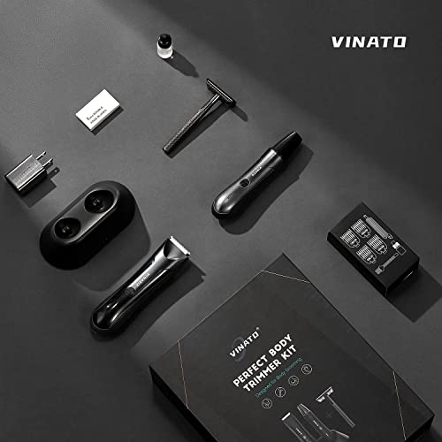 VINATO Electric Trimmer Tool Set - Body Hair Trimmer, Nose & Ear & Eyebrow Hair Trimmer, 5 Blades Double-Edged Safety Razor, Grooming Kit for Men, USB Recharge Dock, Fully Waterproof, Mens Gifts