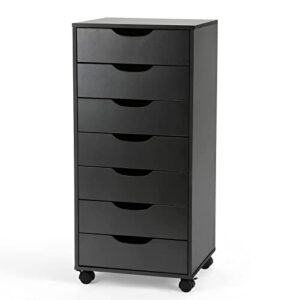 tusy 7-drawer chest, storage dresser cabinet with wheels, tall chest of drawers for closet and bedroom (black, 7 drawer)