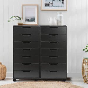 TUSY 7-Drawer Chest, Storage Dresser Cabinet with Wheels, Tall Chest of Drawers for Closet and Bedroom (Black, 7 Drawer)
