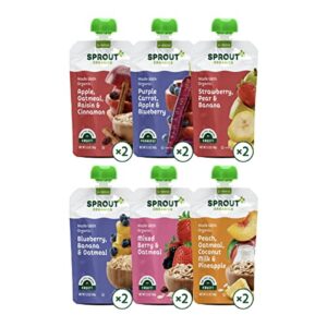 sprout organics, 6+ months variety pack with fruit, veggie & grain pouches, 3.5 oz (12-count)