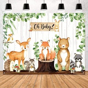 woodland baby shower backdrop banner – baby shower decorations for boy & girl, large fabric safari jungle animal theme birthday party supply, woodland creature forest background decor 72.8 x 43.3 inch