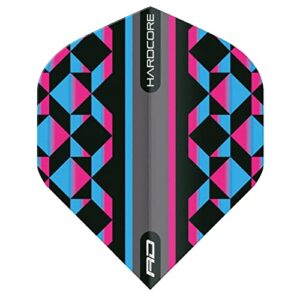 red dragon hardcore radical pink, blue & black geometric dart flights – 4 sets per pack (12 dart flights in total)