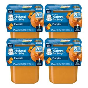 gerber natural for baby 2nd foods baby food tubs, pumpkin, non-gmo pureed baby food for sitters, made with real fruit, 2 – 4 ounce tubs per pack (pack of 4)
