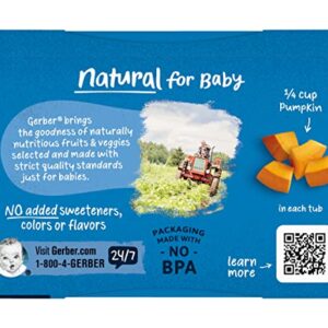 Gerber Natural for Baby 2nd Foods Baby Food Tubs, Pumpkin, Non-GMO Pureed Baby Food for Sitters, Made with Real Fruit, 2 - 4 Ounce Tubs Per Pack (Pack of 4)
