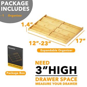 SpaceAid Bamboo Spice Drawer Organizer, Expandable 4 Tier Spices Rack for Cabinet Drawer, Kitchen Seasoning Storage Drawer Insert Organization (Jars Not Included, From 12" to 23" Wide)