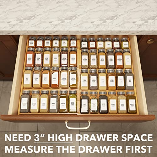 SpaceAid Bamboo Spice Drawer Organizer, Expandable 4 Tier Spices Rack for Cabinet Drawer, Kitchen Seasoning Storage Drawer Insert Organization (Jars Not Included, From 12" to 23" Wide)