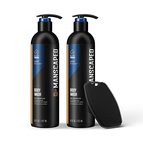 MANSCAPED® Buff Bundle Full-Body Shower Kit Including The Body Buffer Silicone Scrubber & Two 16oz Bottles of UltraPremium Persevere™ Body Wash, Luxurious Clean Formula Infused with Aloe Vera