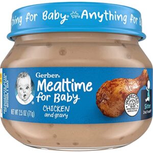 gerber mealtime for baby 2nd foods baby food jar, chicken & gravy, non-gmo pureed baby food with essential nutrients, 2.5-ounce glass jar (pack of 40)