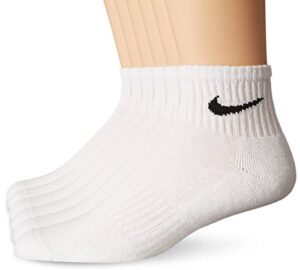 nike unisex performance cushion quarter socks with bag (6 pairs), white/black, medium