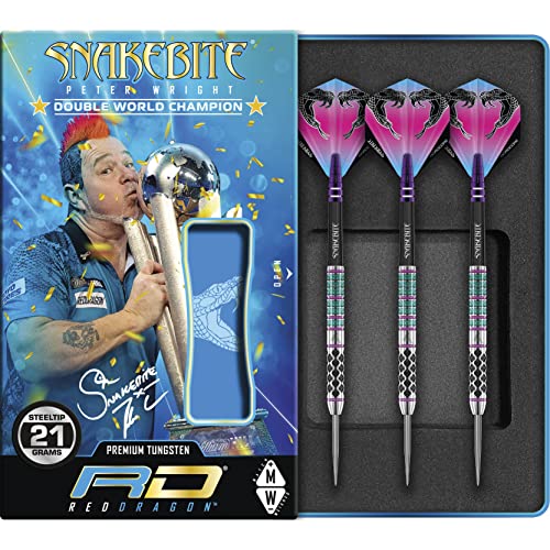 RED DRAGON Peter Wright Snakebite Supa-Venom 24 Gram Premium Tungsten Darts Set with Flights and Stems