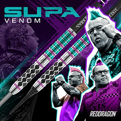 RED DRAGON Peter Wright Snakebite Supa-Venom 24 Gram Premium Tungsten Darts Set with Flights and Stems