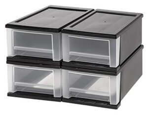 iris usa 7 qt. plastic stackable storage drawers, small, 4 pack, multi-purpose bins for bedroom, bathroom, closet, craft room, garage, kids room, office, pantry, under sink, black